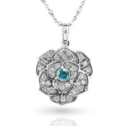 Медальон бяло злато с централен син Диамант - 0.15 ct