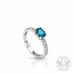 Златен пръстен с централен Сапфир - 0,92 ct. и диаманти