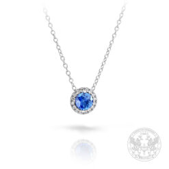 Златен медальон с централен син Сапфир и странични диаманти