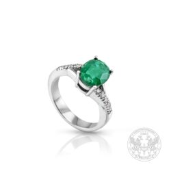 Златен пръстен с централен Изумруд - 1.84 ct. и Диаманти