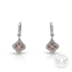 Златни обеци с естествени розови и бели диаманти