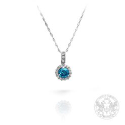 Златен медальон с централен син Диамант и странични диаманти