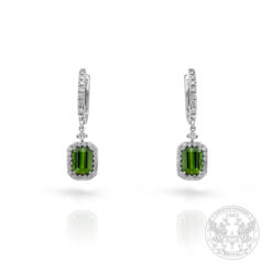 Дамски обеци в бяло злато с централни турмалини и диаманти