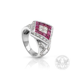 Пръстен бяло злато с Рубини 1.80к и Диаманти 0.80к