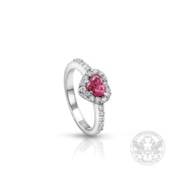 Пръстен бяло злато с централен Розов Диамант сърце 049к