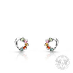 Дамски обеци под формата на сърце с цветни сапфири