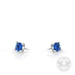 Обеци на винт в бяло злато със скъпоценен камък Сапфир