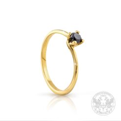 Годежен пръстен от жълто злато с черен диамант
