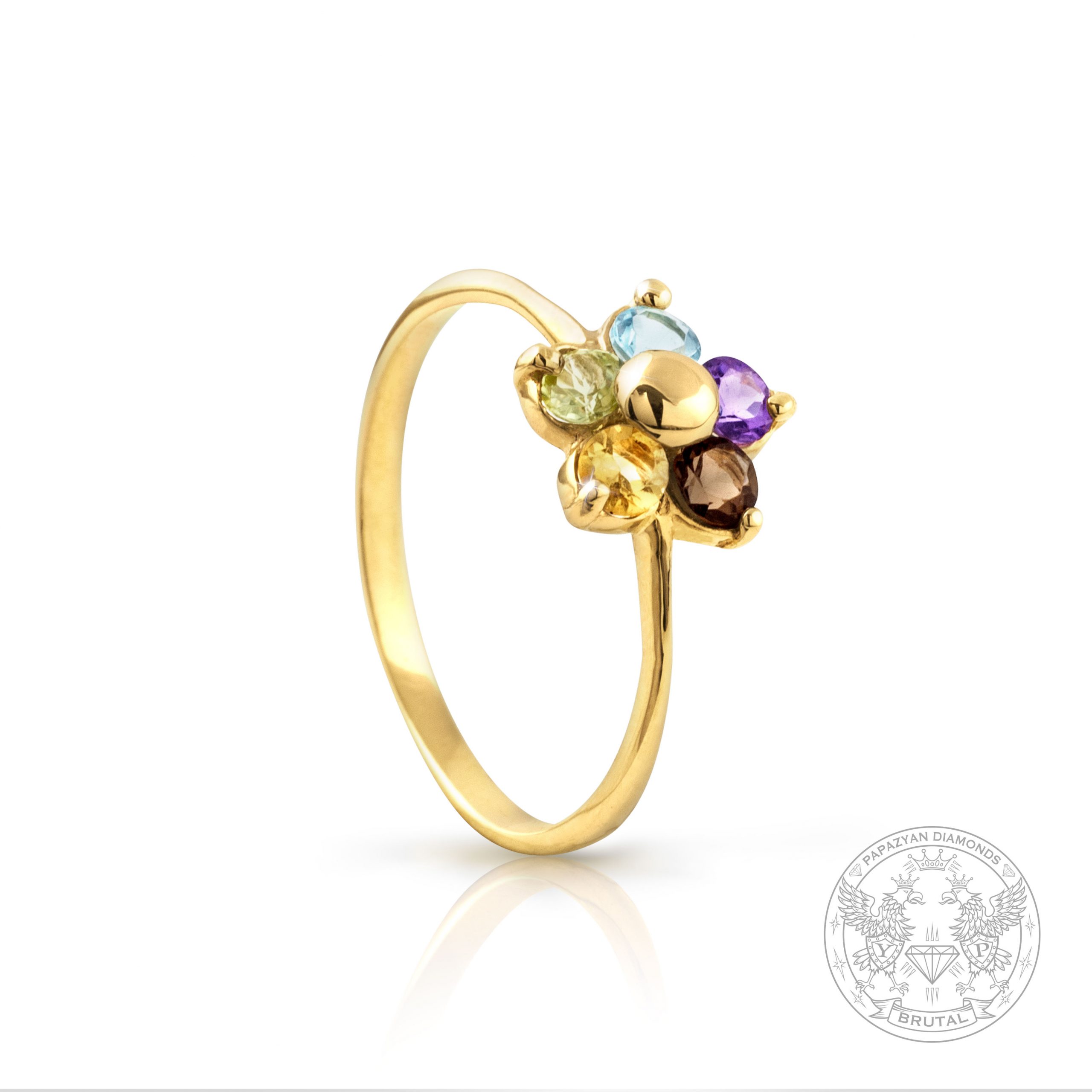 Златен пръстен 18к с 5 вида скъпоценни камъни BR465