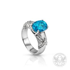 Дамски златен пръстен с естествен син циркон 4.50ct. и диаманти 0.18ct.