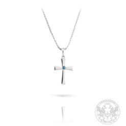 Златно кръстче със син диамант от бяло злато BR315