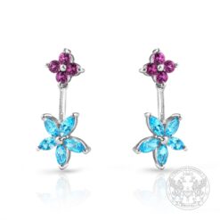 Дамски обеци под формата на цвете с Гранат и Топаз BR462