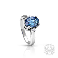 Дамски пръстен  бяло злато с централен Сапфир 2.81ct. и странични диаманти 0.05ct.BR9701