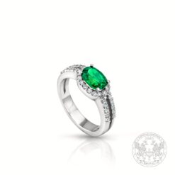 Дамски пръстен в бяло злато с централен Изумруд 0.86ct