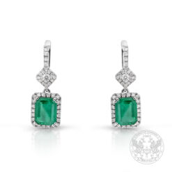Бутикови обеци с централен камък Изумруд-9.61 ct. и диаманти