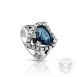 Дамски пръстен бяло злато с централен Лондон Топаз 3.02ct. и странични диаманти 0.40ct.BR6011