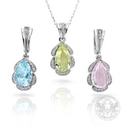 Златен медальон с Хелиодор и обеци с Аквамарин и Морганит