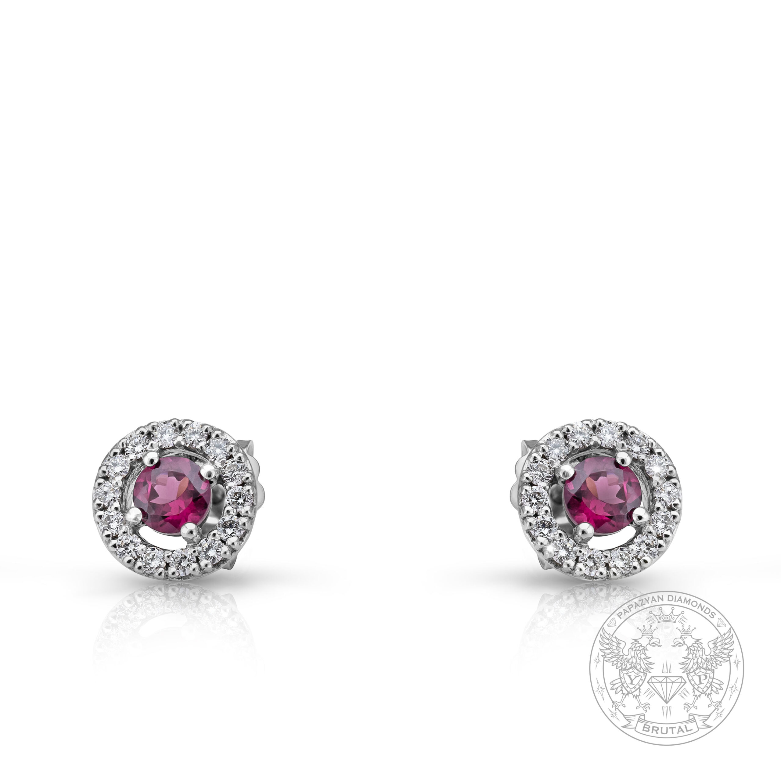 Златни обеци с централен Гранат и странични Диаманти