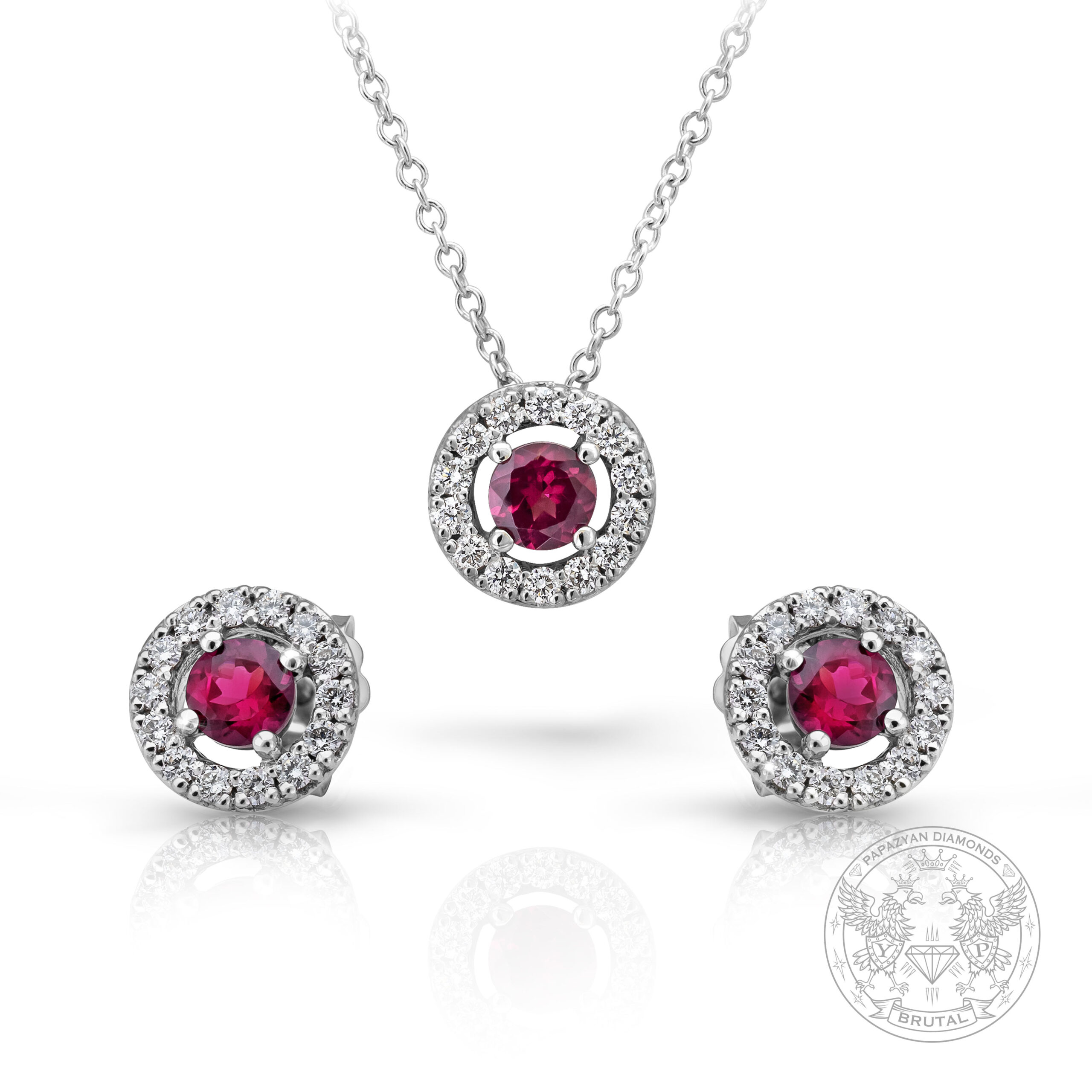 Златни обеци с централен Гранат и странични Диаманти BR6237 - Image 2