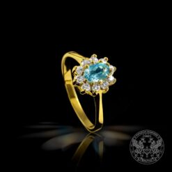 Пръстен с диаманти и син топаз