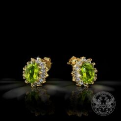 Златни обеци с диаманти и хризолит