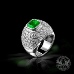 Пръстен от бяло злато с Изумруд и Диаманти