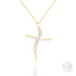 Стилен Кръст от бяло и жълто злато с Диаманти- BR6021
