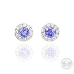 Обеци бяло злато с централни Танзанити и странични брилянти-BR1657