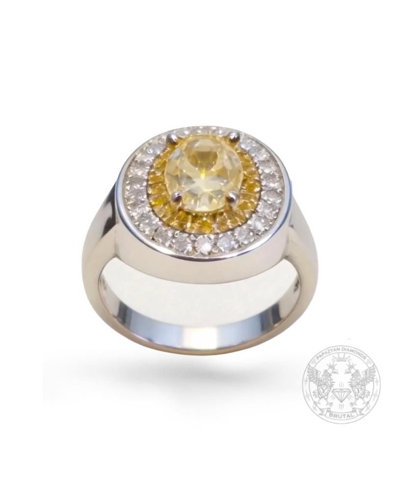 Бутиков златен пръстен с натурален жълт Диамант- 1.51ct