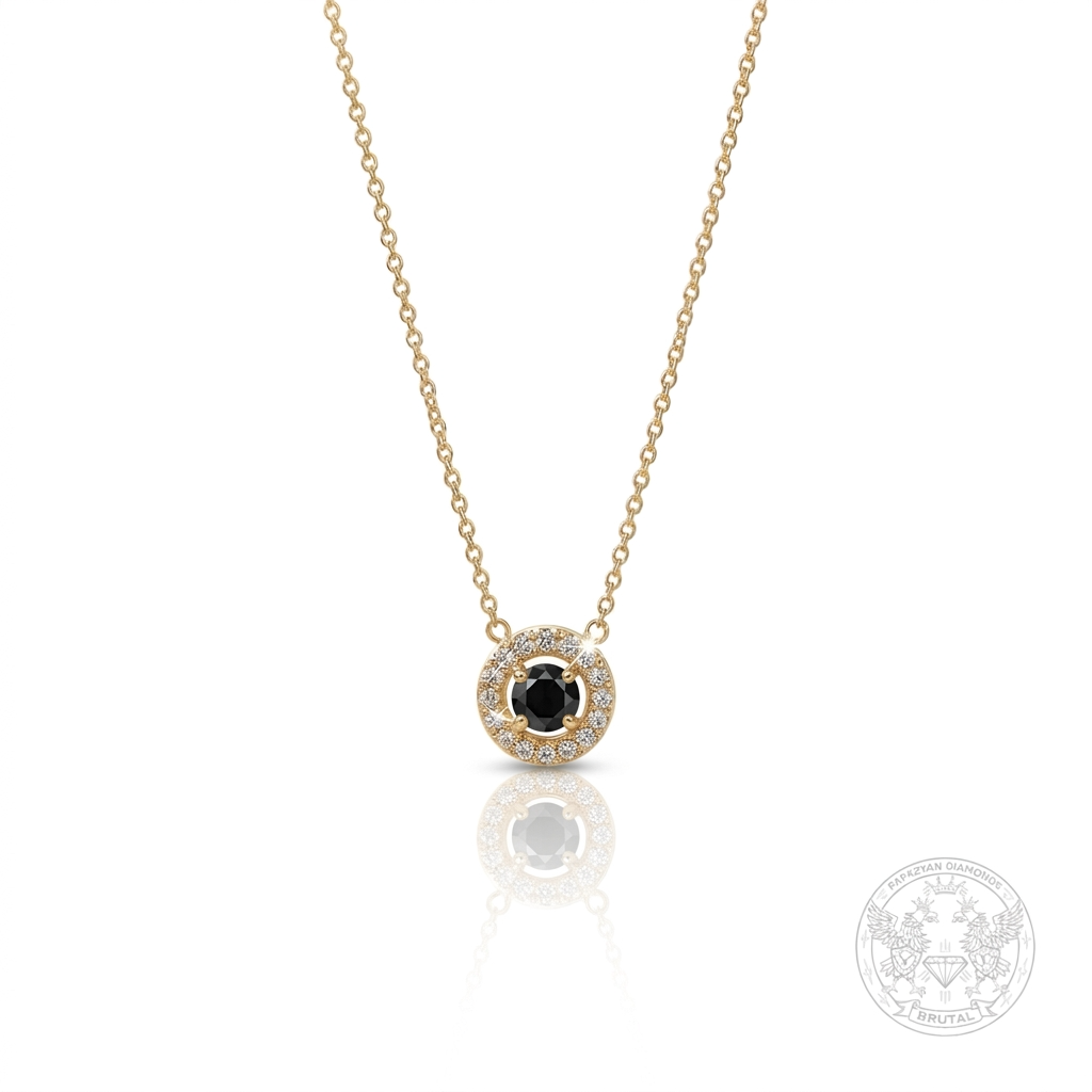 Дамско Halo колие с централен черен Диамант- 0.22ct. и странични брилянти- BR7143